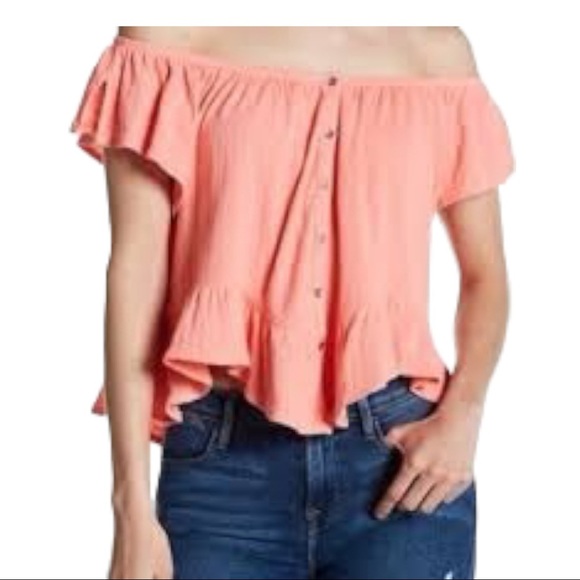 We The Free Womens Mint Julep Butterfly Sleeves Peplum Button-Down Top XS - Picture 1 of 9